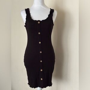 No Boundaries Black Button-Down Ribbed Mini Dress Size X Small